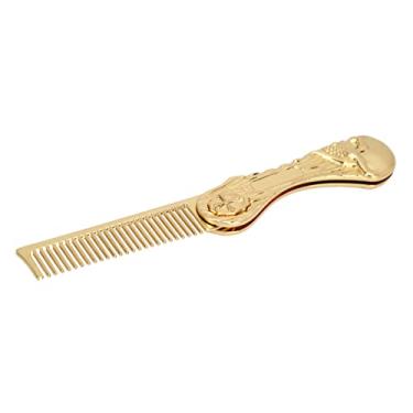Imagem de ZJchao Pente de Bigode, Pente Dobrável de Barba, Liga de Zinco Dobrável, Evita Estática para Cabeleireiro (Ouro)