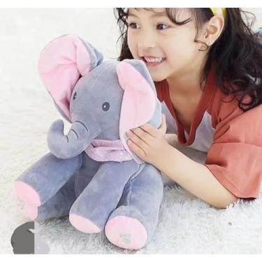 Imagem de Elefante de Pelúcia Musical Interativo - Brinquedo Canta e Brinca de Esconde-Esconde (Rosa)