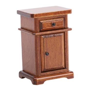 Imagem de POENVFPO Armário de Cabeceira para Casa de Bonecas, Mesa de Cabeceira de Madeira de Bétula Com Gaveta para Quarto de Casa de Bonecas Em Escala 1:12, Móveis Em Miniatura para Exibição Realista e