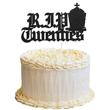 Imagem de Aisasi RIP Twenties Birthday Cake Topper, Black Glitter RIP to My 20s Cake Topper, 30th Birthday Cake Topper, Death to My 20s Birthday for Men Women Lady 30th Birthday Party Decorations