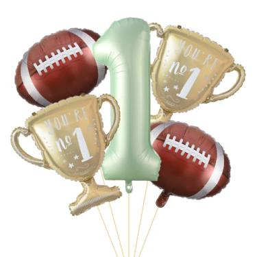Imagem de 7 balões de futebol, 101 cm, verde sálvia, número 1, com troféu de campeonato e balões de alumínio de futebol para chá de bebê de 1º aniversário, futebol, rúgbi, esportes, touchdown, decorações de