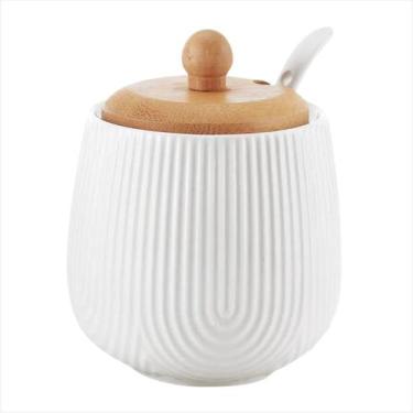 Imagem de Açucareiro Oásis 300ml Em Cerâmica Com Tampa de Bambu Colher - Haüskra