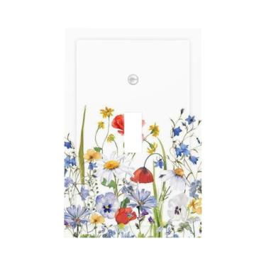 Imagem de Nadoabtm Placa decorativa para interruptor de luz, buquê de flores silvestres em aquarela, 1 gangue, placa de parede com interruptor único, capa para tomada elétrica para quarto e sala de estar