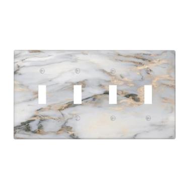 Imagem de Nadoabtm Placa de cobertura para interruptor de luz, padrão de mármore branco e dourado, 4 Gangs, quadriciclo, interruptor, placa, capa de tomada elétrica, placa de parede para decoração de cabana de