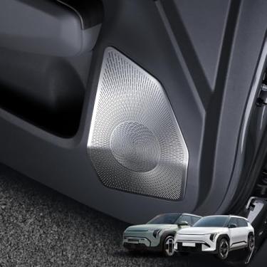 Imagem de Cnaurda Acabamento de capa de alto-falante de porta de aço inoxidável, conjunto de adesivos de moldura de alto-falantes de carro compatível com acessórios Kia EV3 2024 2025 LHD/RHD (prata)