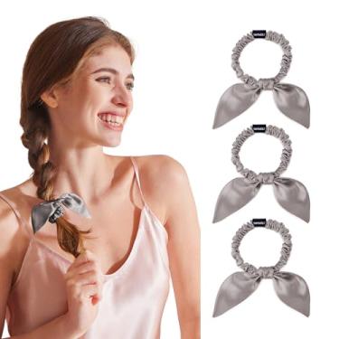 Imagem de THXSILK Pacote com 3 elásticos elásticos de seda 100% amoreira, 22 laços de cabelo de seda Momme para mulheres, lindos suportes de rabo de cavalo para orelhas de coelho, acessórios de cabelo modernos