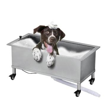Imagem de Estação de banho para cães de aço inoxidável, banheira de cuidados para cães, estação de lavagem de cães para casa, banheiras portáteis, pia interna e externa (73 cm/28,7 pol.)