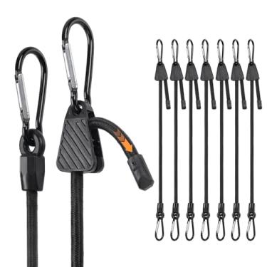 Imagem de Masterwise 8 peças de cordas elásticas de mosquetão ajustáveis com ganchos, tiras elásticas podem ser ajustadas de 17,78 cm a 122 cm facilmente, tiras elásticas com clipes para carga, acampamento