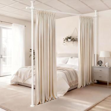 Imagem de AJAZZ Haste de cortina divisória de quarto, separador sem perfuração para divisória de espaço ajustável (H) 43-120 × (L) 89-254 cm Divisor de parede temporário resistente haste de tensão do chão ao