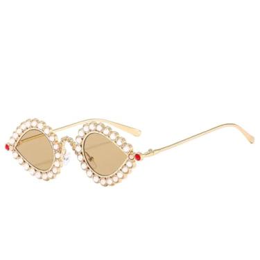 Imagem de JRLLFD Óculos de sol femininos retrô com armação de metal, masculinos, luxuosos, para áreas externas, festa, UV400 (chá dourado)