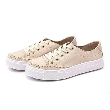 Imagem de Sapatênis Feminino Sola Alta em Couro Izabela Araújo - 600 - Bege Tamanho:34;Gênero:Feminino;Cor:Bege