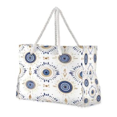 Imagem de ATTX Bolsas de praia com olho turco para mulheres - bolsas de praia grandes com zíper à prova d'água à prova de areia bolsa grande para piscina #594