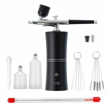 Imagem de Kit de aerógrafo portátil profissional com compressor, alta pressão de 48 PSI e bocal de 0,35 mm para trabalhos de detalhes finos - ideal para maquiagem, decoração de bolos, pintura de modelos