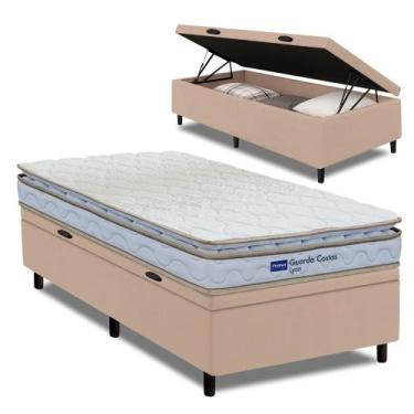 Imagem de Cama Box Baú Solteiro Probel Espuma D33 Pillow Top 88x188x59cm Guarda 