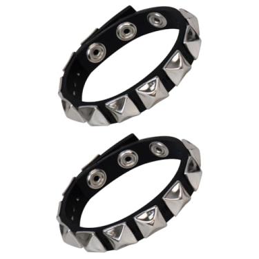 Imagem de SCOPLATY Pulseira de couro genuíno com rebites cravejados de pontas - Pulseira de metal ajustável para homens e mulheres, acessórios de rock gótico dos anos 80, 1pc single row, Couro, Sem Pedra