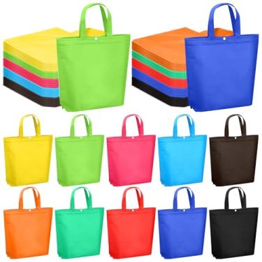 Imagem de Paterr 100 sacos de compras reutilizáveis a granel não tecido portátil com alça sacola de compras bolsa de presente dobrável com botão (multicolorido, grande)