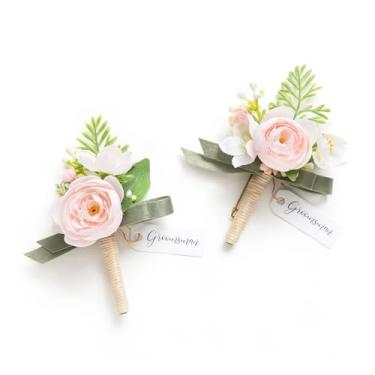 Imagem de Ling's moment Boutonniere para homens, 2 peças de flores artificiais para casamento/formatura/baile, etc. Creme para blush
