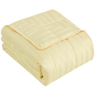 Imagem de Cobertor pesado para adultos (9 kg, 122 x 182 cm, listras amarelas mostarda) Cobertor pesado para dormir perfeito para 86 a 95 kg, cobertor respirável de tamanho solteiro com contas de vidro premium