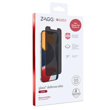 Imagem de ZAGG Película protetora de privacidade Glass+ Defense Elite para iPhone 16e / iPhone 14/13/13 Pro - 5X mais forte, filtro de privacidade bidirecional, resistente a arranhões e manchas, fácil
