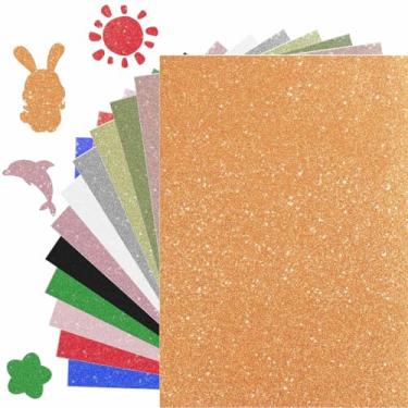 Imagem de Cartolina premium com glitter, 21 x 27 cm, 12 folhas, papel brilhante de 12 cores, papel brilhante 250 g/m2 para artes artesanais, confecção de cartões, decorativo, scrapbook, projetos DIY (12)