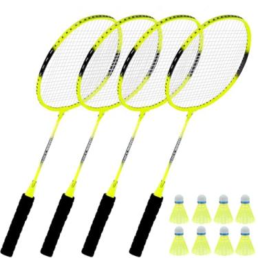 Imagem de Frebuta Conjunto de raquetes de badminton para quintais, conjunto de 4 raquetes de badminton para iniciantes, petecas leves de badminton com 8 pássaros, jogo de esportes ao ar livre para adultos