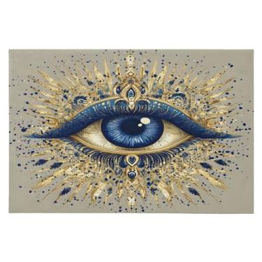 Imagem de Wassud Tapete de porta dourado olho turco 61 x 89 cm, tapete antiderrapante lavável com suporte de borracha, tapete macio e macio para sala de estar, quarto, entrada, entrada