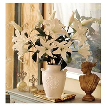 Imagem de Flores de lírio artificiais de cerâmica com vaso 5 peças grandes para fazer um arranjo de flores abundante planta falsa para iluminar sua festa em casa