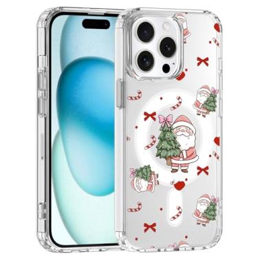 Imagem de JOYLAND Capa magnética para iPhone 16 Pro Max, capa de Papai Noel compatível com MagSafe, capa de telefone transparente, capa protetora de TPU macio antiamarelamento, capa protetora à prova de choque