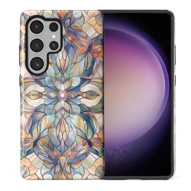 Imagem de CARLOCA Capa protetora brilhante para Samsung Galaxy S25 Ultra Full Body para meninas meninos à prova de choque moda estética padrão art déco mosaico de vitrais