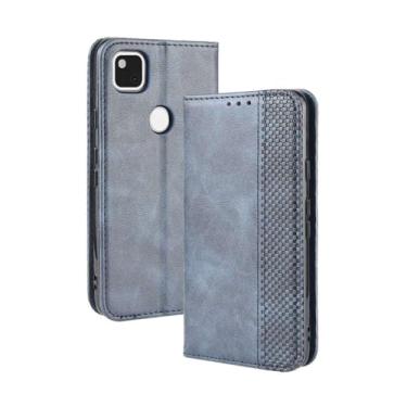 Imagem de Capa flip de couro para Google Pixel 4A,Flip magnético retro,Caso de telefone de couro PU,Design de carteira com 3 slots de cartão e 1 clipe de dinheiro -Blue