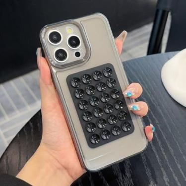 Imagem de IRTGFG Capa de celular com suporte de ventosa para iPhone 16E, macia, transparente e à prova de choque (para iPhone 16E/preta)