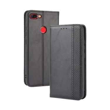 Imagem de Capa flip de couro para Infinix Hot 6 Pro X608,Flip magnético retro,Caso de telefone de couro PU,Design de carteira com 3 slots de cartão e 1 clipe de dinheiro -Black