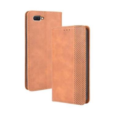 Imagem de Capa flip de couro para OPPO R15 Neo,Flip magnético retro,Caso de telefone de couro PU,Design de carteira com 3 slots de cartão e 1 clipe de dinheiro -Brown