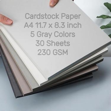 Imagem de KYMY Papel cartolina colorida cinza, 30 folhas A4 de cartolina pesada 41,7 kg/250 gsm, 5 tons de cinza variados para artesanato, confecção de cartões, convites, álbuns, impressão, projetos DIY