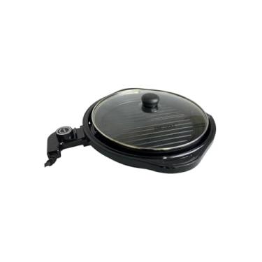 Imagem de Grill Elétrico Redondo Premium com Termostato, 1200W, 127V, Antiaderente, 40cm Diâmetro, Preto, Bandeja Coletora