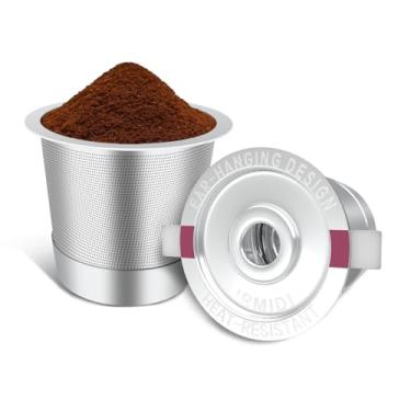 Imagem de Irmidi Pacote com 2 xícaras reutilizáveis com alças resistentes ao calor, cápsulas de café reutilizáveis de aço inoxidável para acampamento com máquinas de café Keurig 1.0 e 2.0 de dose única