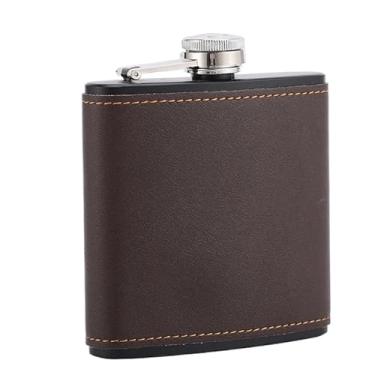 Imagem de Copos Portáteis de Aço Inoxidável – Revestimento de Couro, 3 Capacidades 150/180/210ml para Vinho e Bebidas(Marrom Escuro,210ml)