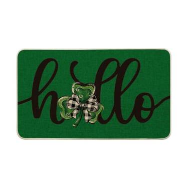 Imagem de Artoid Mode Tapete verde trevo Hello St. Patrick's Day, tapete de interruptor discreto para decoração de casa, tapete de porta para ambientes internos e externos, 43 x 73 cm