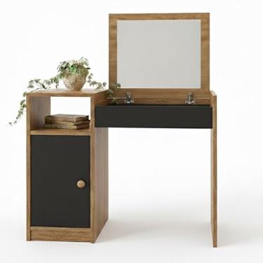 Imagem de Penteadeira Compacta Com Espelho Embutido — Um Design Aconchegante(PRETO/NATURE)