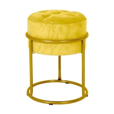 Imagem de Puff Argola Decoraçao Quarto Banqueta Ferro Pulf Penteadeira Sala puff redondo para Quarto, Sala e penteadeira(Amarelho/Dourado)