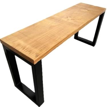 Imagem de Banco Industrial Acento Madeira Maciça Pés de Ferro 100 cm / 120 cm banco para área externa Para Balcão, Cozinha Industrial e Oficina, Resistente e Durável(100CM)