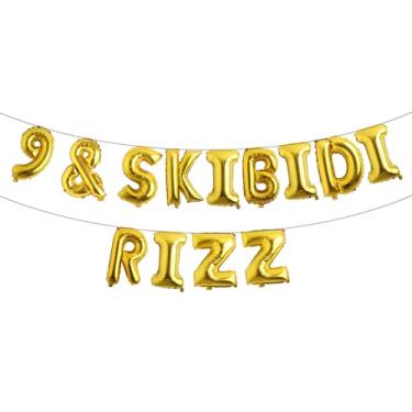 Imagem de 9 & Skibidi Rizz Faixa de balão com glitter multicolorido - suprimentos, ideias e decorações para festa de 9 anos (9 e SKIBIDI RIZZ dourado)