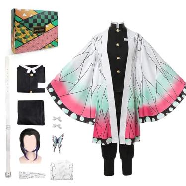 Imagem de Kahopy Anime Cosplay Costume Tanjiro Zenitsu Shinobu Giyu Mitsuri Outfit Set with Wig Earrings Uniform for Halloween Party (Butterfly, S)