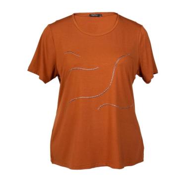 Imagem de T-shirt Feminina Olho Fatal Plus Size com Aplicações Marrom-Feminino