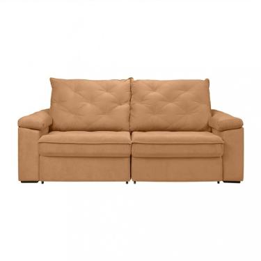 Imagem de Sofá Para Sala Reclinável Estofado Miami 210cm Boucle Mostarda Com Preto