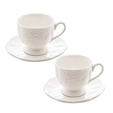 Imagem de Jogo 2 Xícara De Chá De Porcelana Branca New Bone Butterfly Flower Lyor 200ml