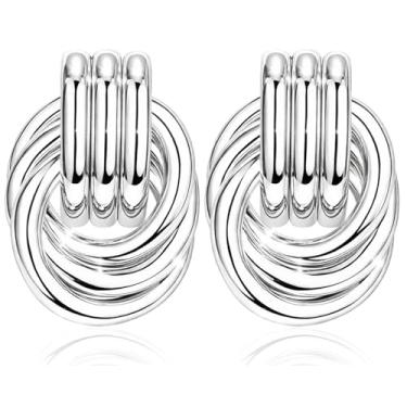 Imagem de Poxtex Brincos femininos com pingente grosso, banhado a ouro 14 K, joia sem manchas, presente feminino, Medium, Ouro amarelo, Sem pedra preciosa