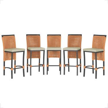 Imagem de 5 Banqueta Em Alumínio Roma Preta Corda Náutica Tecido 7 Terra Cota