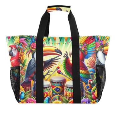 Imagem de ODAWA Bolsa de praia de lona para festa de carnaval do Rio Brasileiro, sacola de praia diária para mantimentos, Festa de carnaval brasileiro no Rio, One Size