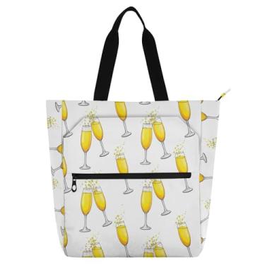 Imagem de Sacola com estampa de vinho amarelo champanhe para crianças e adultos à prova d'água Oxford Book Bag grande capacidade com zíper